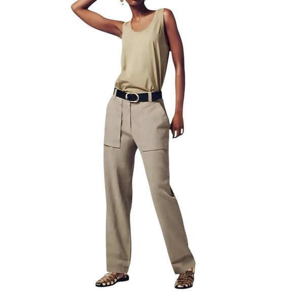 J.Crew Seaside Utility Cargo Pant White Linen Blend 2024 Beach Comfort Size 4 - Picture 3 of 9